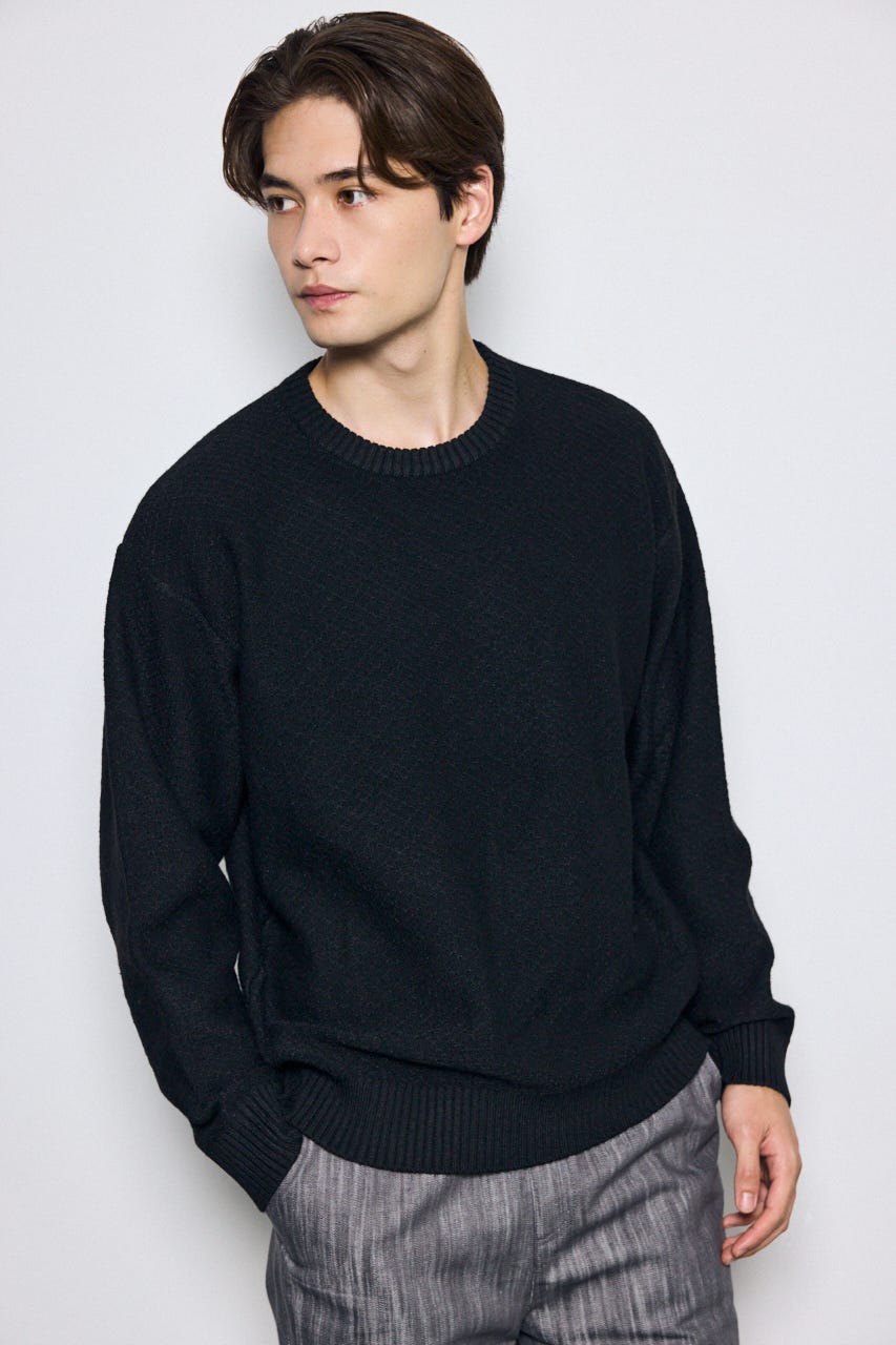 【AW先行アイテム】テクスチャークルーネックニットトップス BLK M