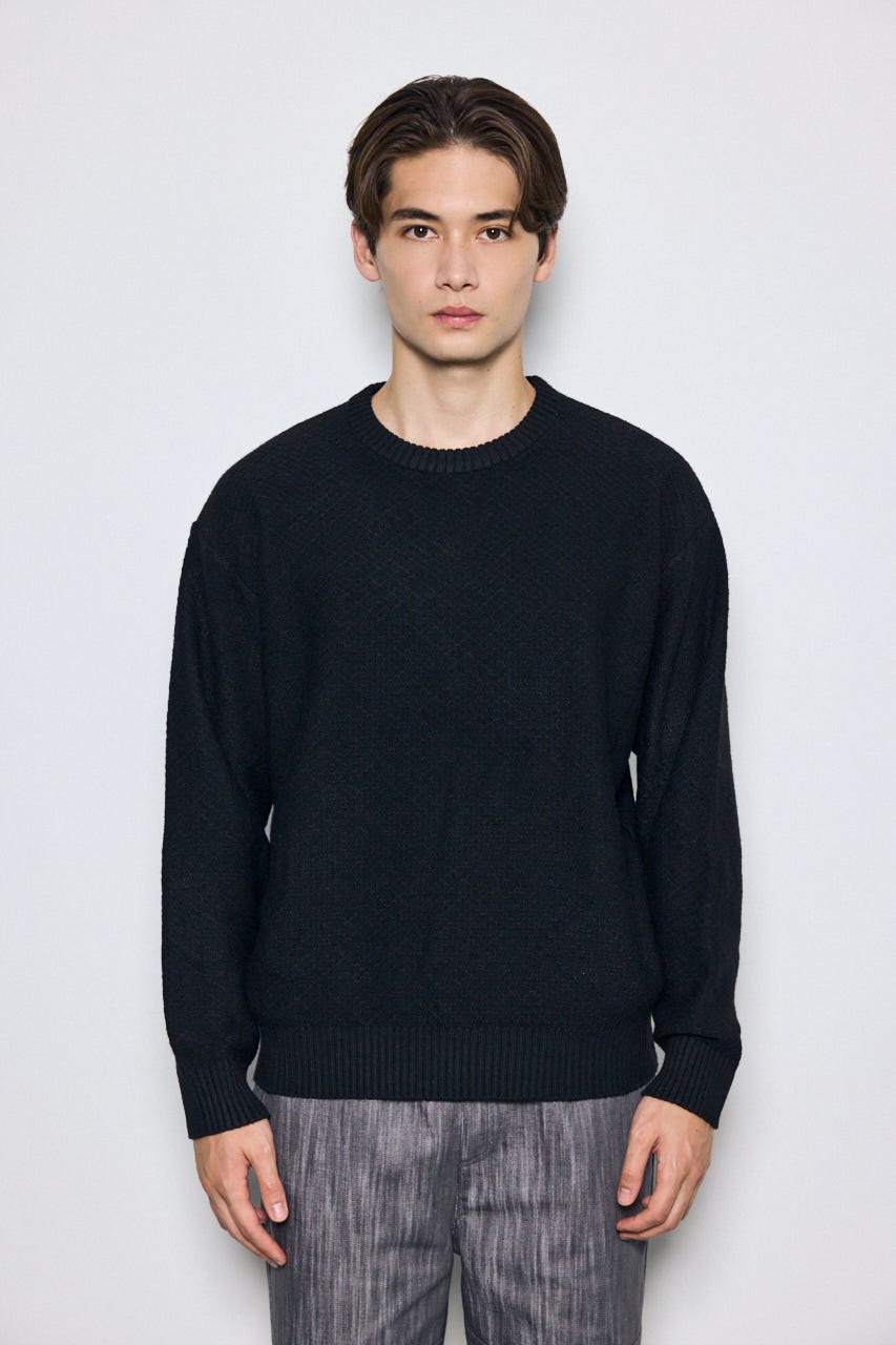 【AW先行アイテム】テクスチャークルーネックニットトップス BLK M