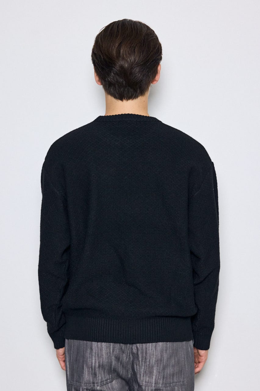 【AW先行アイテム】テクスチャークルーネックニットトップス BLK M