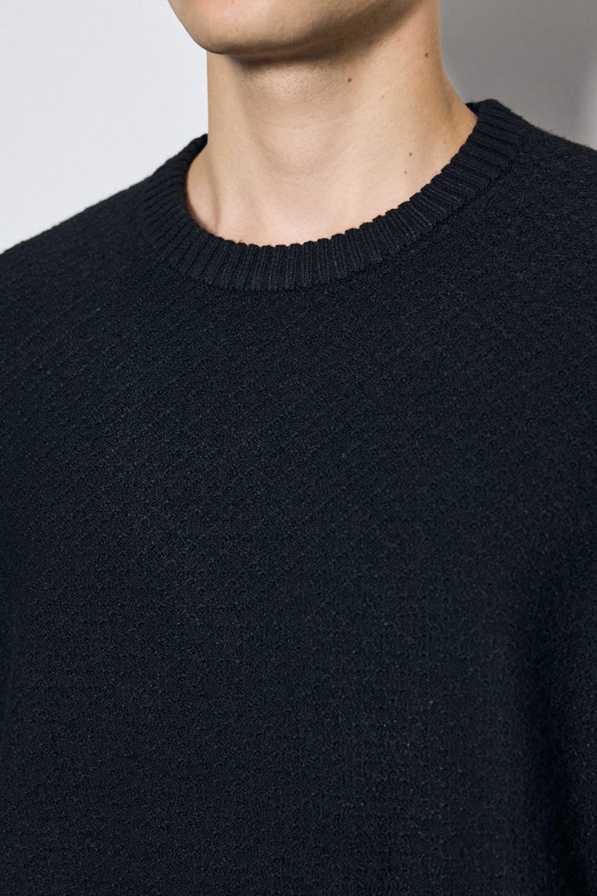 【AW先行アイテム】テクスチャークルーネックニットトップス BLK M
