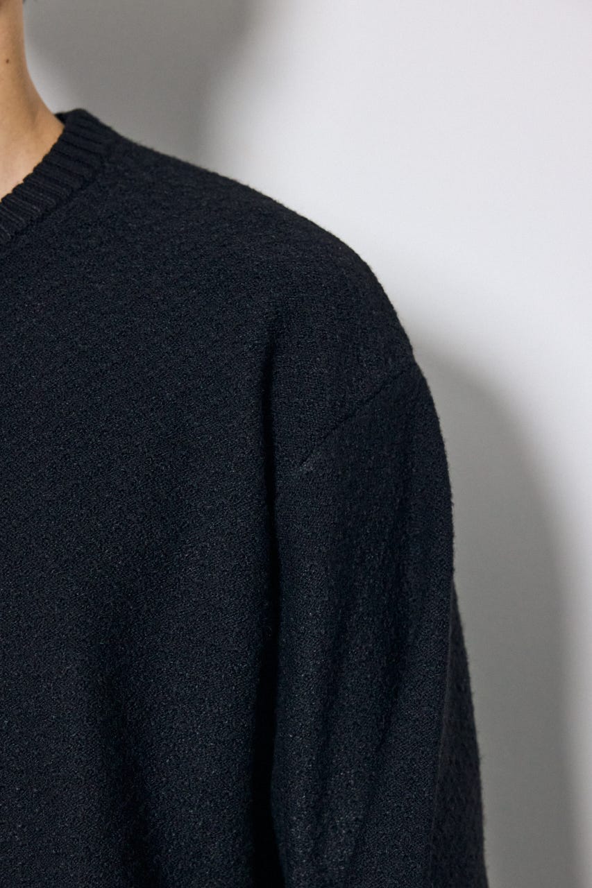 【AW先行アイテム】テクスチャークルーネックニットトップス BLK M