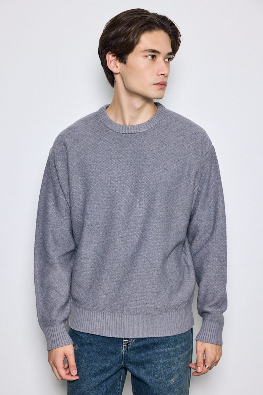 【AW先行アイテム】テクスチャークルーネックニットトップス L/GRY M