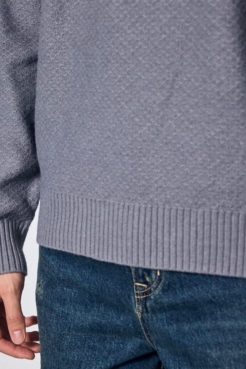 【AW先行アイテム】テクスチャークルーネックニットトップス L/GRY M