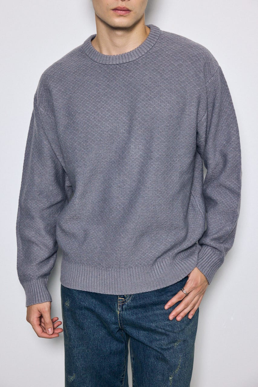 【AW先行アイテム】テクスチャークルーネックニットトップス L/GRY M