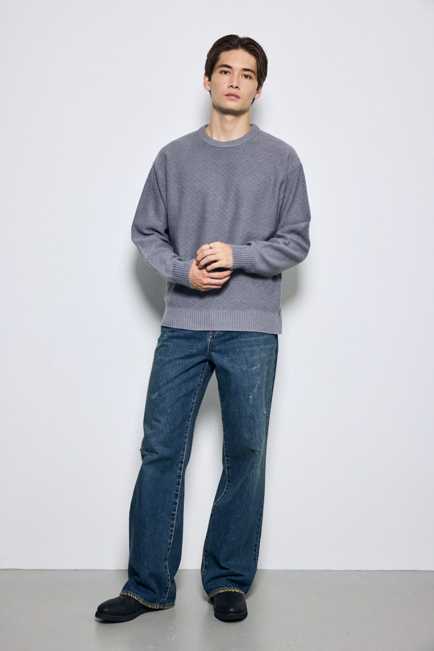 【AW先行アイテム】テクスチャークルーネックニットトップス L/GRY M