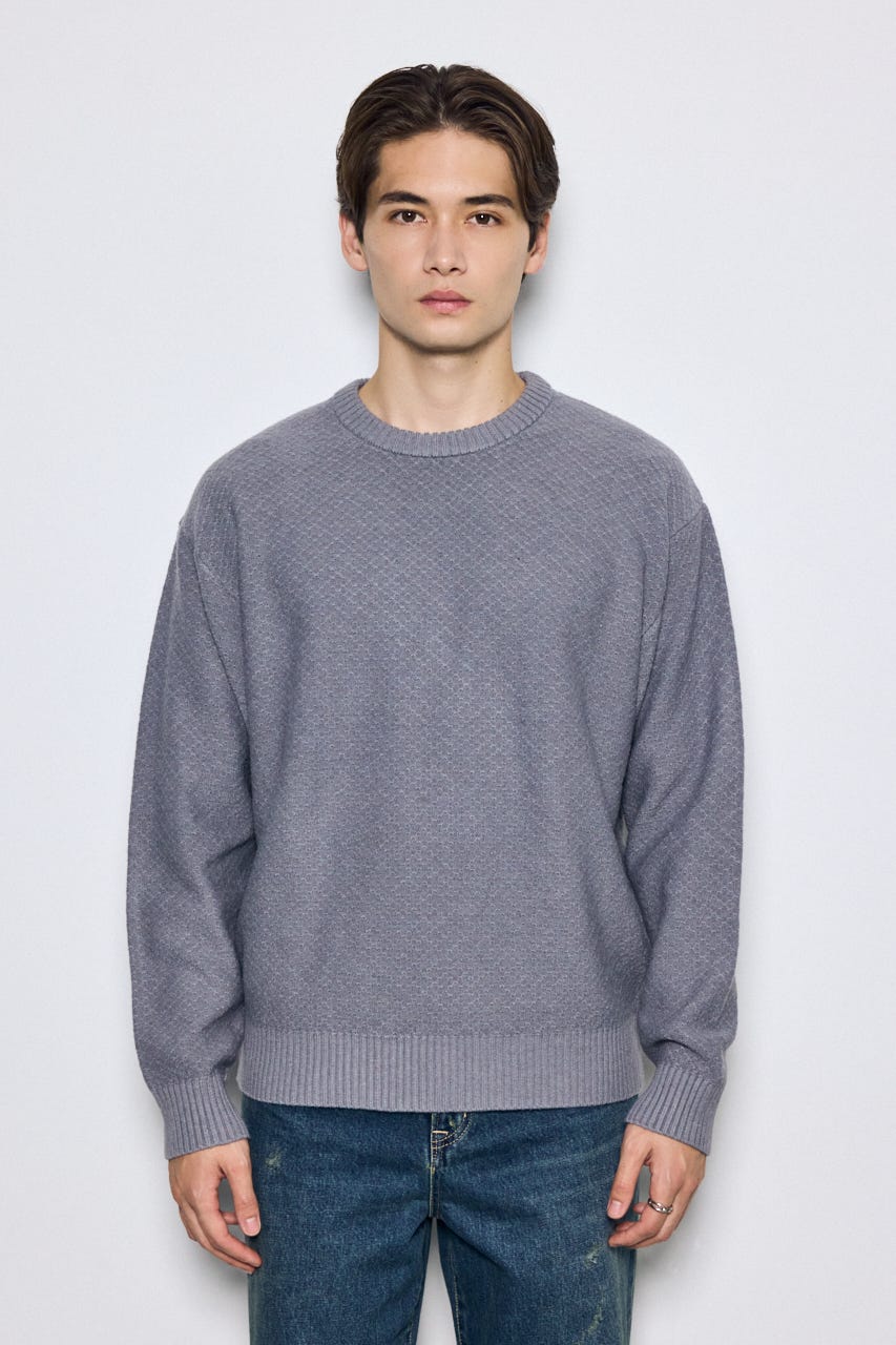 【AW先行アイテム】テクスチャークルーネックニットトップス L/GRY M