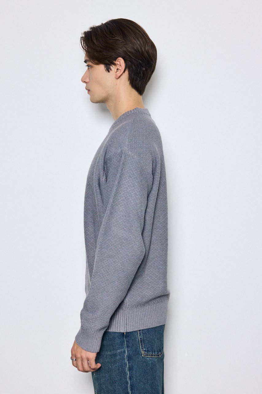 【AW先行アイテム】テクスチャークルーネックニットトップス L/GRY M