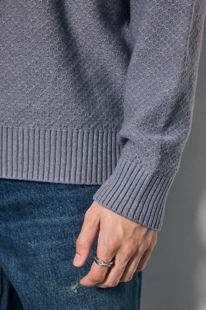【AW先行アイテム】テクスチャークルーネックニットトップス L/GRY M