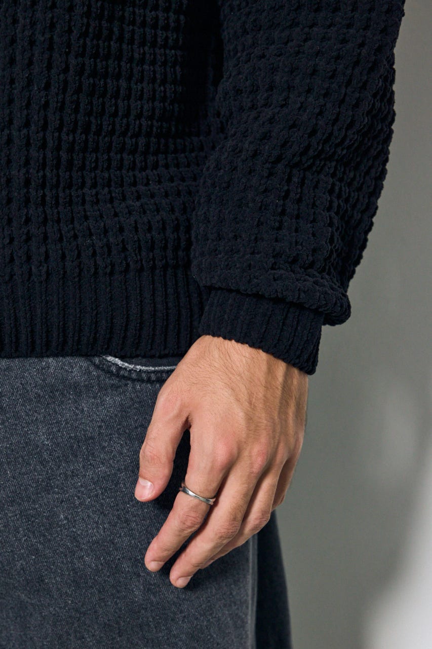【AW先行アイテム】【ぬくもち】ワッフル編みニットトップス BLK M