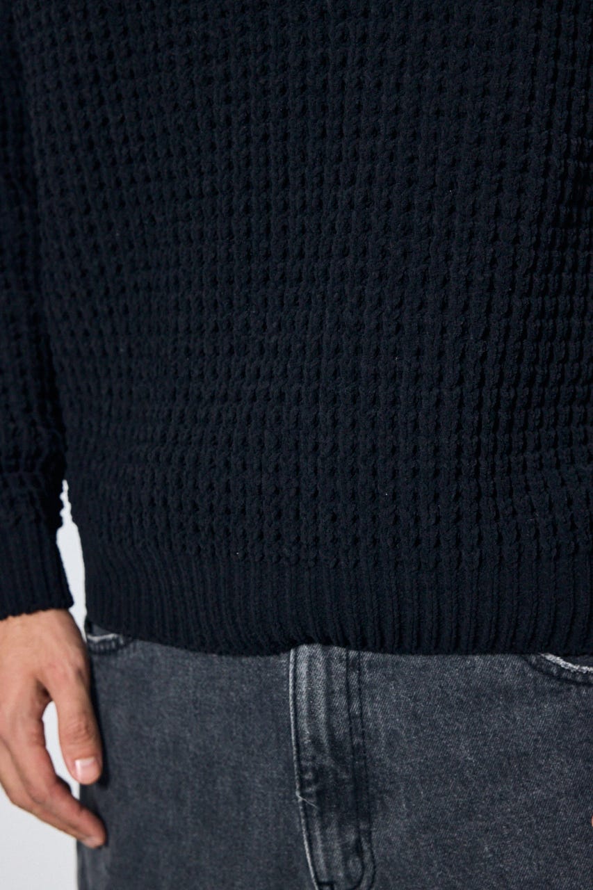 【AW先行アイテム】【ぬくもち】ワッフル編みニットトップス BLK M