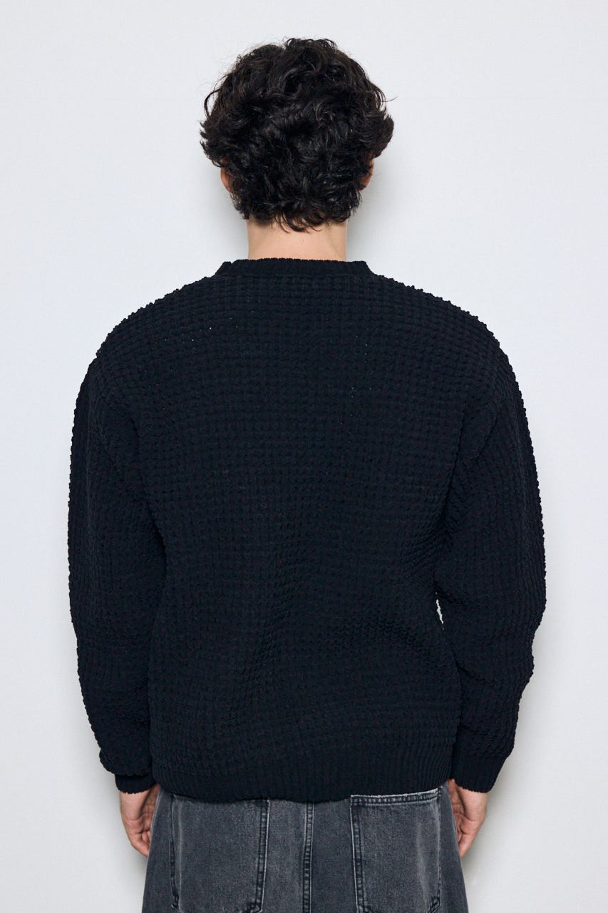 【AW先行アイテム】【ぬくもち】ワッフル編みニットトップス BLK M