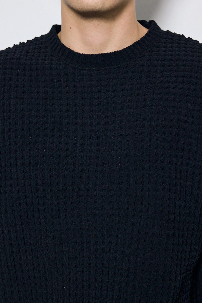 【AW先行アイテム】【ぬくもち】ワッフル編みニットトップス BLK M