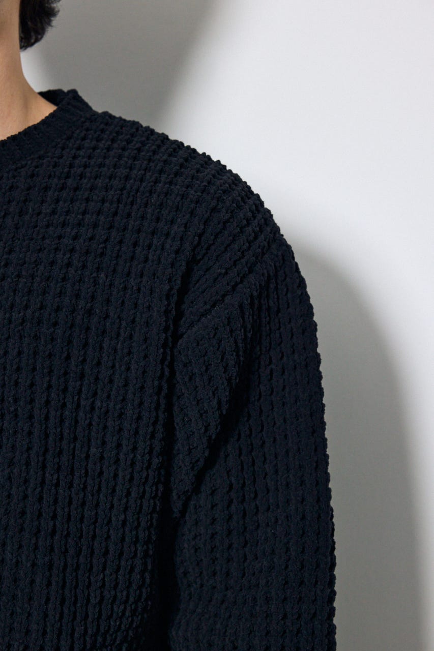 【AW先行アイテム】【ぬくもち】ワッフル編みニットトップス BLK M