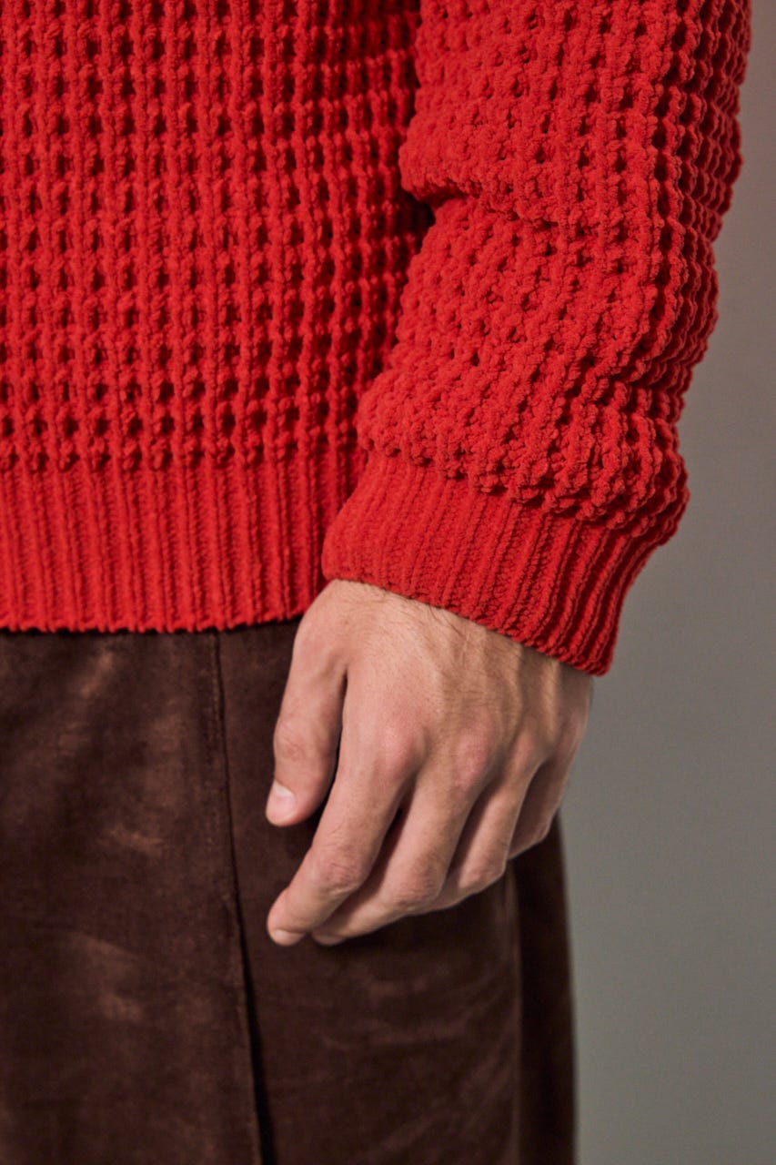 【AW先行アイテム】【ぬくもち】ワッフル編みニットトップス D/RED M