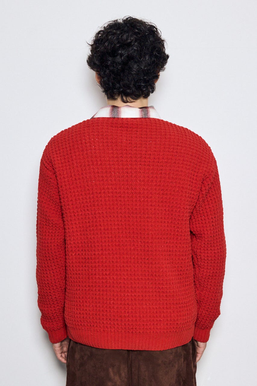 【AW先行アイテム】【ぬくもち】ワッフル編みニットトップス D/RED M