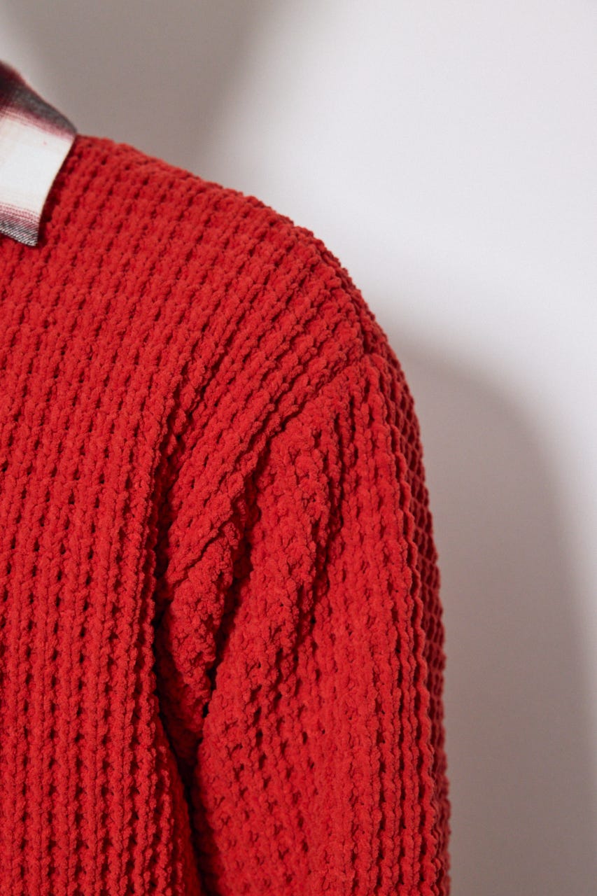 【AW先行アイテム】【ぬくもち】ワッフル編みニットトップス D/RED M