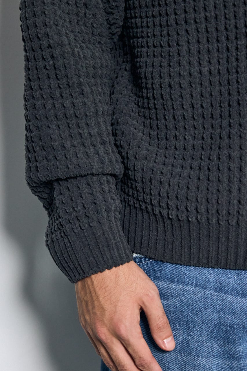 【AW先行アイテム】【ぬくもち】ワッフル編みニットトップス GRY L