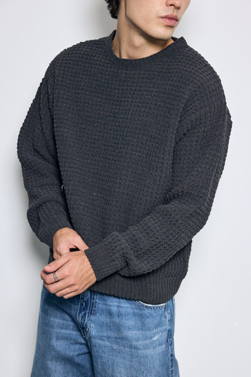 【AW先行アイテム】【ぬくもち】ワッフル編みニットトップス GRY L