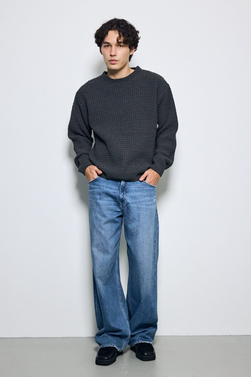【AW先行アイテム】【ぬくもち】ワッフル編みニットトップス GRY L