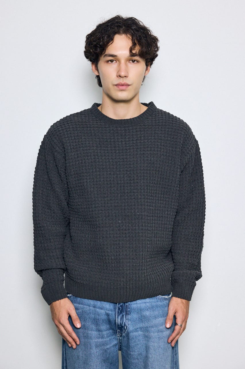 【AW先行アイテム】【ぬくもち】ワッフル編みニットトップス GRY L
