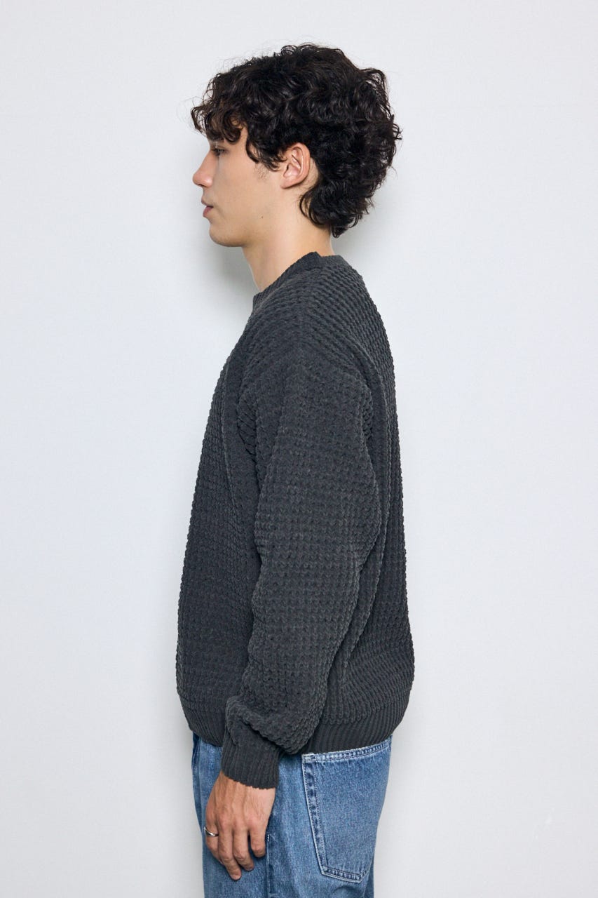 【AW先行アイテム】【ぬくもち】ワッフル編みニットトップス GRY L