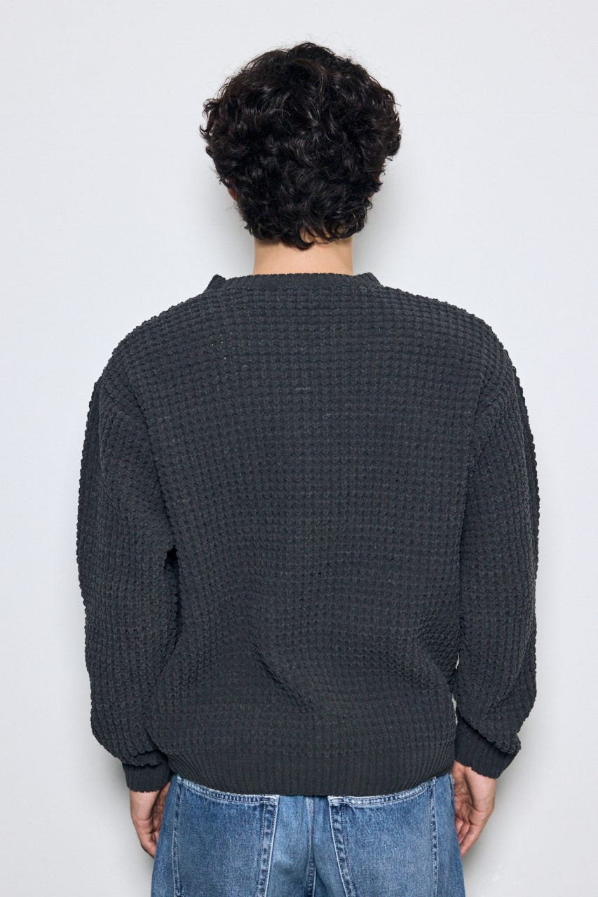 【AW先行アイテム】【ぬくもち】ワッフル編みニットトップス GRY L