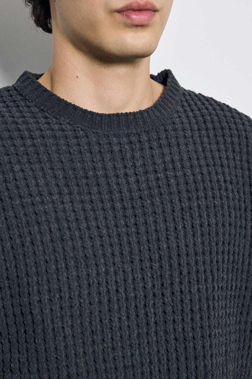 【AW先行アイテム】【ぬくもち】ワッフル編みニットトップス GRY L