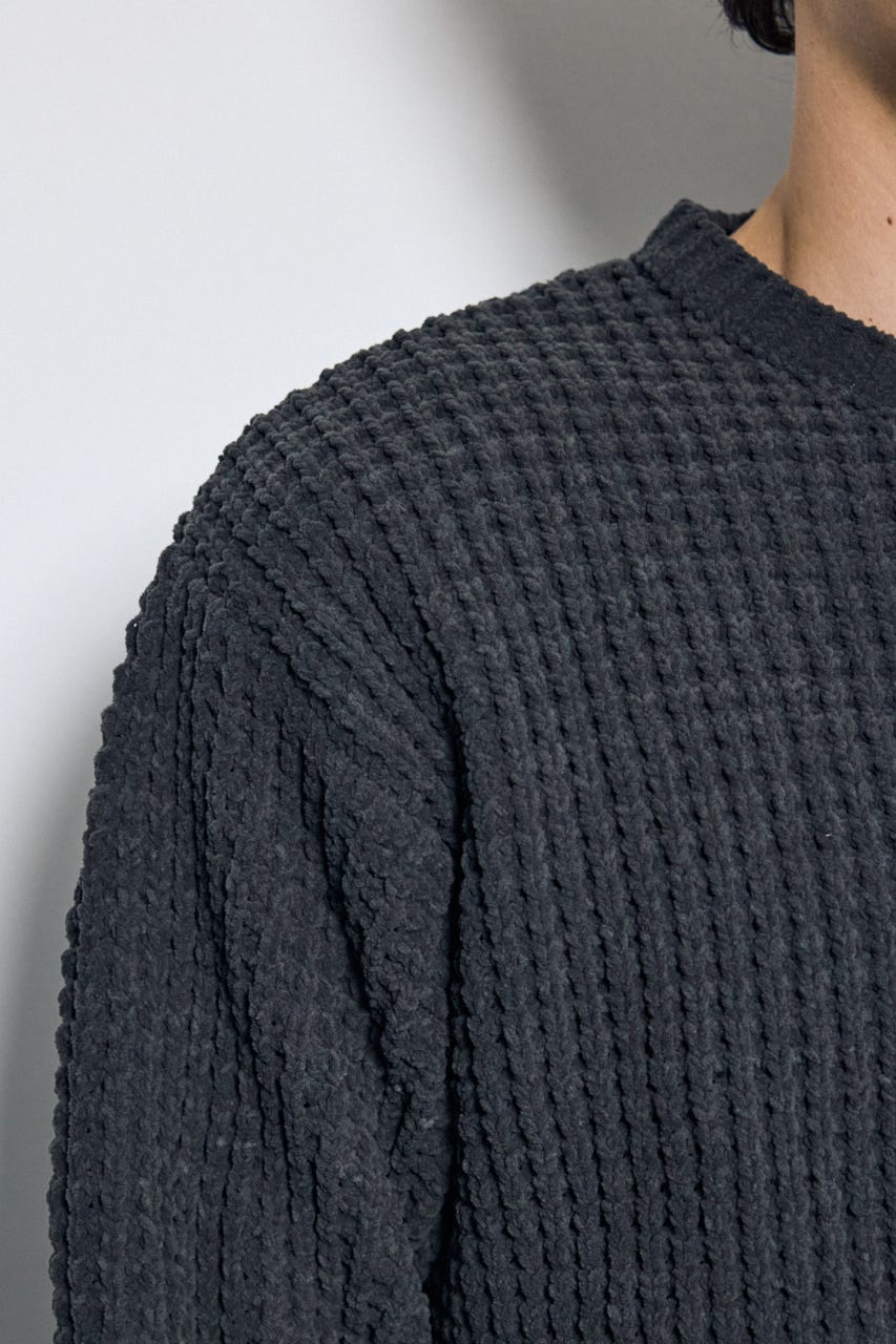 【AW先行アイテム】【ぬくもち】ワッフル編みニットトップス GRY L
