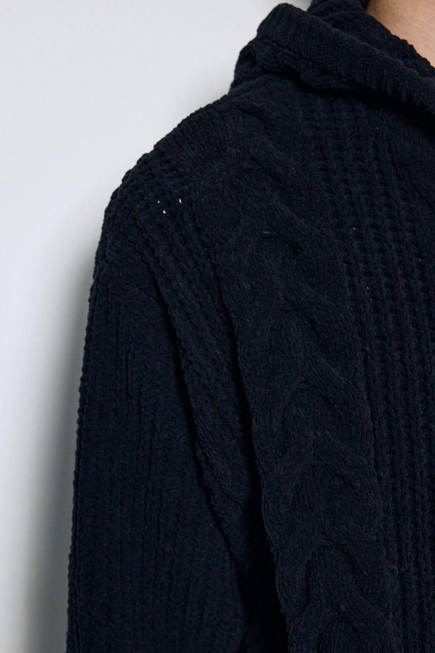 【AW先行アイテム】【ぬくもち】ジップアップニットフーディー BLK L