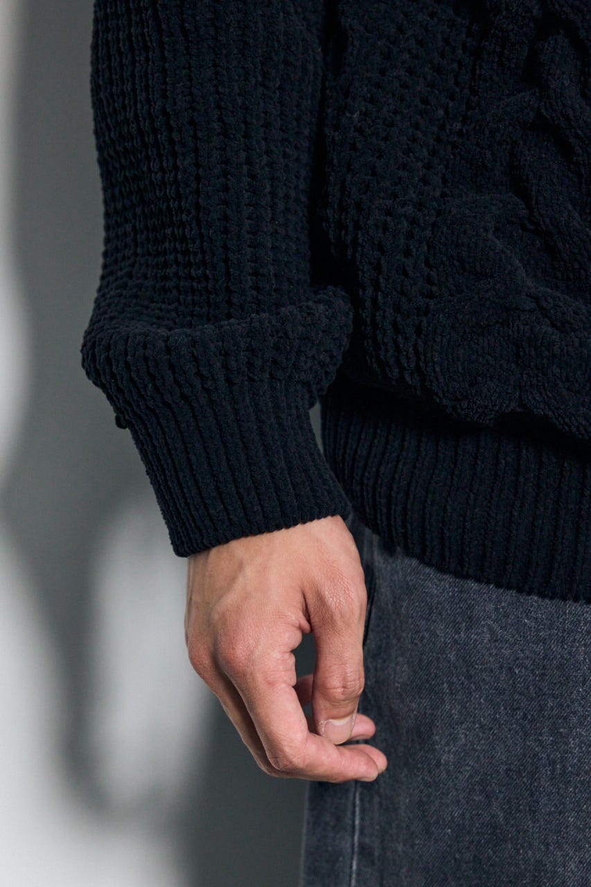 【AW先行アイテム】【ぬくもち】ジップアップニットフーディー BLK L