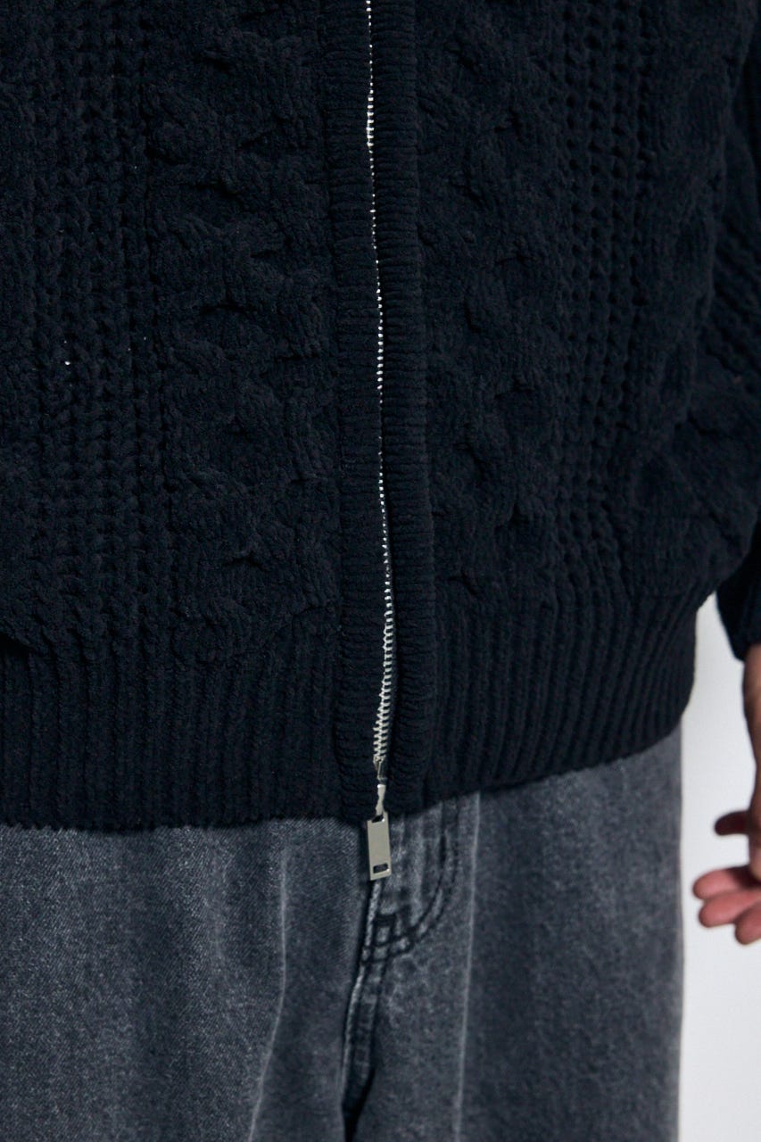 【AW先行アイテム】【ぬくもち】ジップアップニットフーディー BLK L