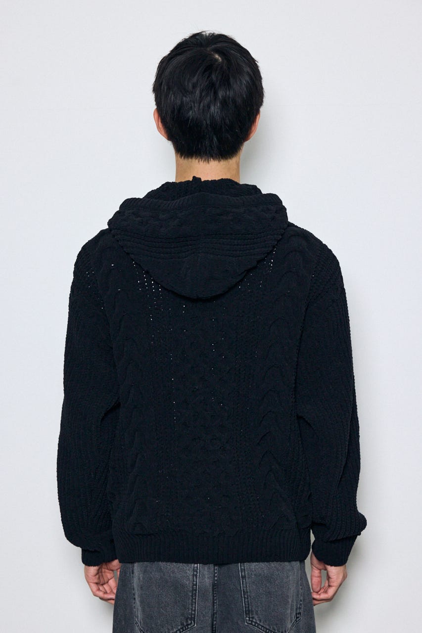 【AW先行アイテム】【ぬくもち】ジップアップニットフーディー BLK L