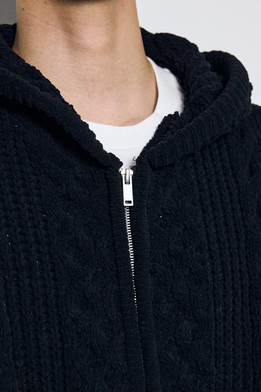 【AW先行アイテム】【ぬくもち】ジップアップニットフーディー BLK L