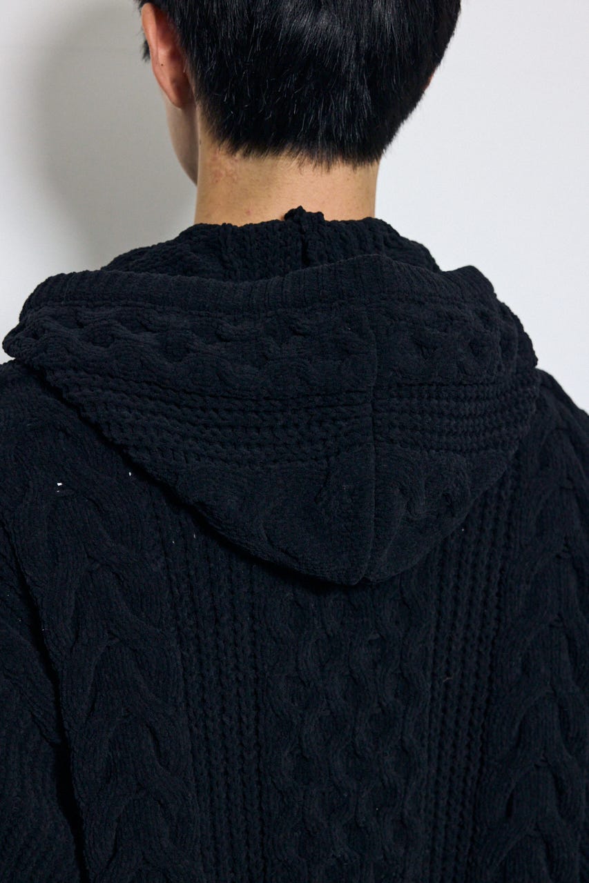 【AW先行アイテム】【ぬくもち】ジップアップニットフーディー BLK L