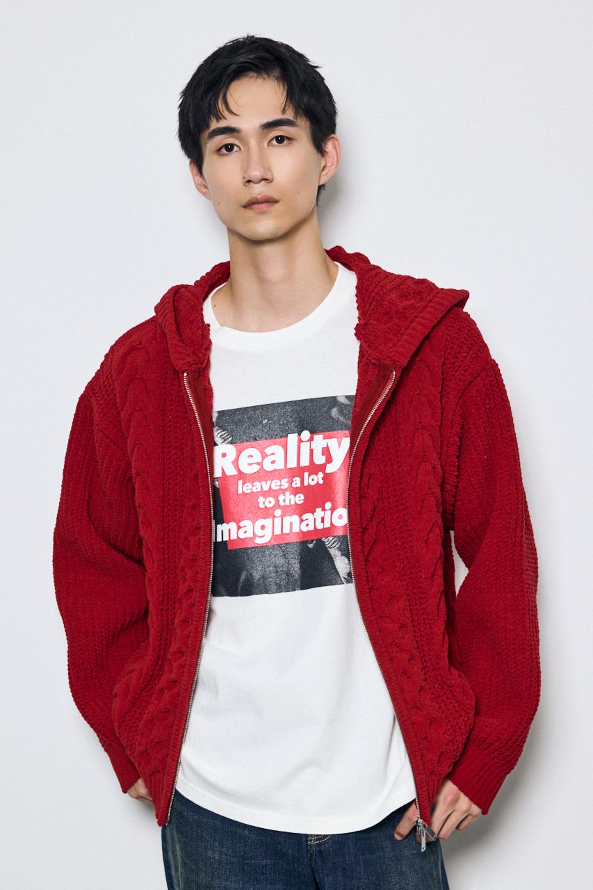 【AW先行アイテム】【ぬくもち】ジップアップニットフーディー D/RED M