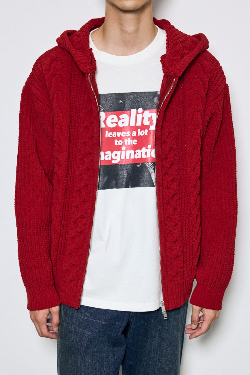 【AW先行アイテム】【ぬくもち】ジップアップニットフーディー D/RED M