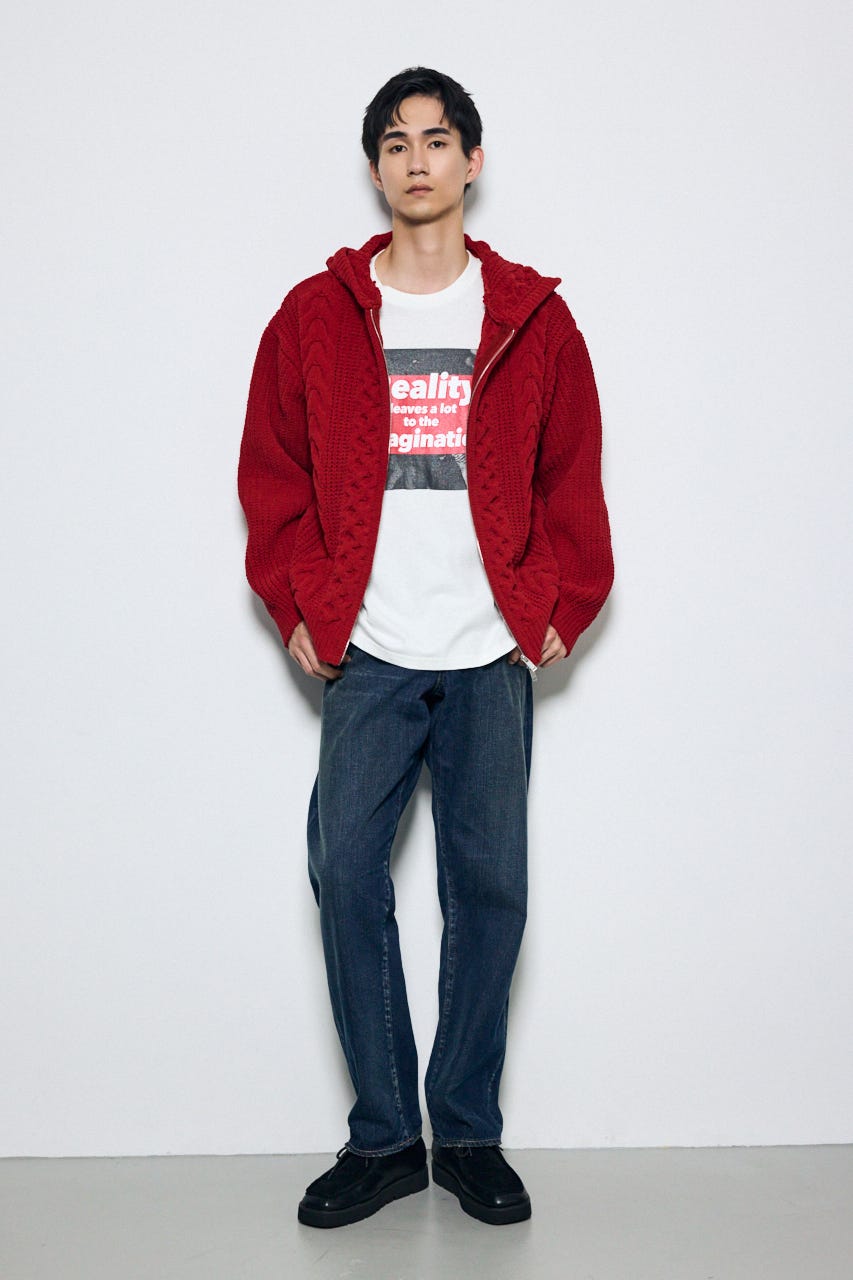 【AW先行アイテム】【ぬくもち】ジップアップニットフーディー D/RED M