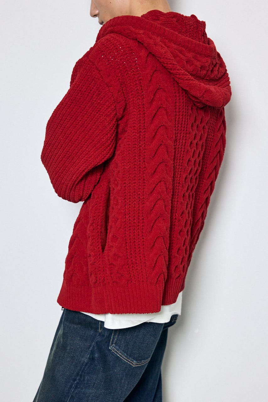 【AW先行アイテム】【ぬくもち】ジップアップニットフーディー D/RED M