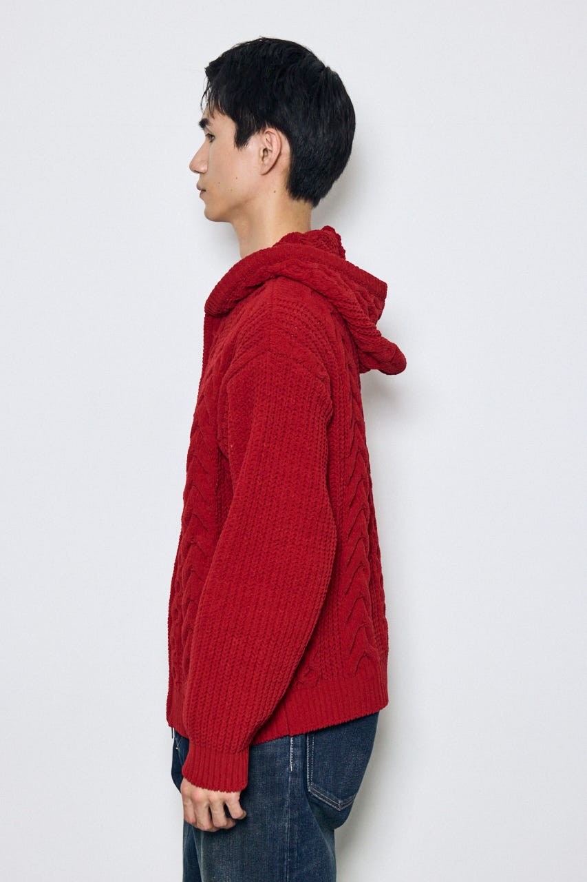 【AW先行アイテム】【ぬくもち】ジップアップニットフーディー D/RED M