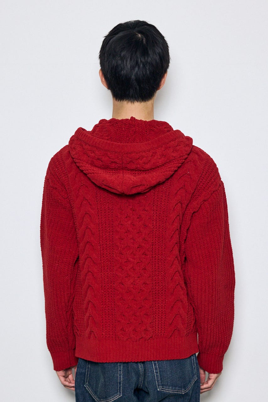 【AW先行アイテム】【ぬくもち】ジップアップニットフーディー D/RED M