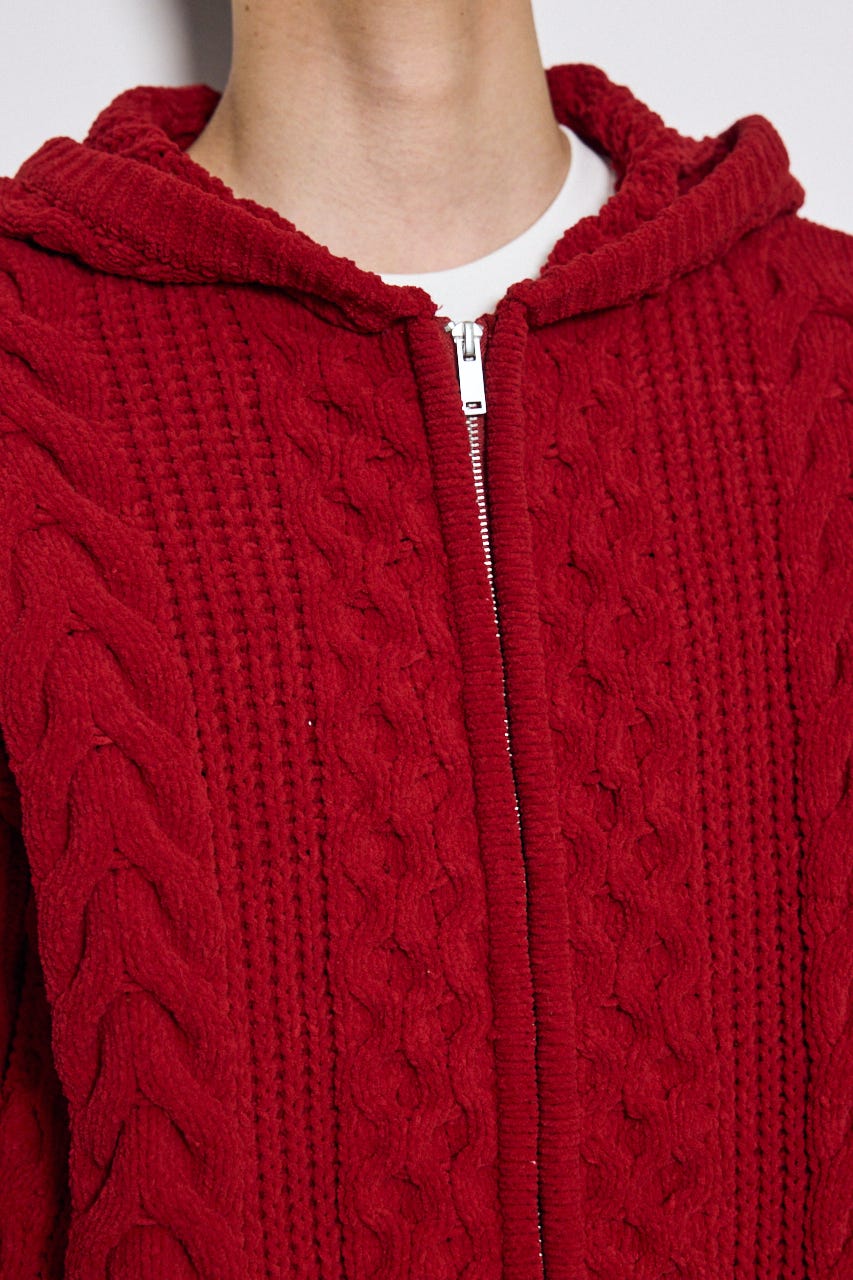 【AW先行アイテム】【ぬくもち】ジップアップニットフーディー D/RED M