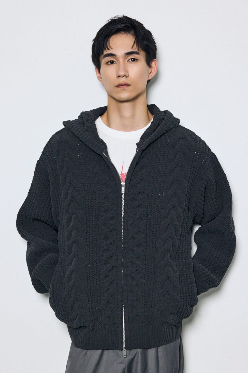 【AW先行アイテム】【ぬくもち】ジップアップニットフーディー GRY L