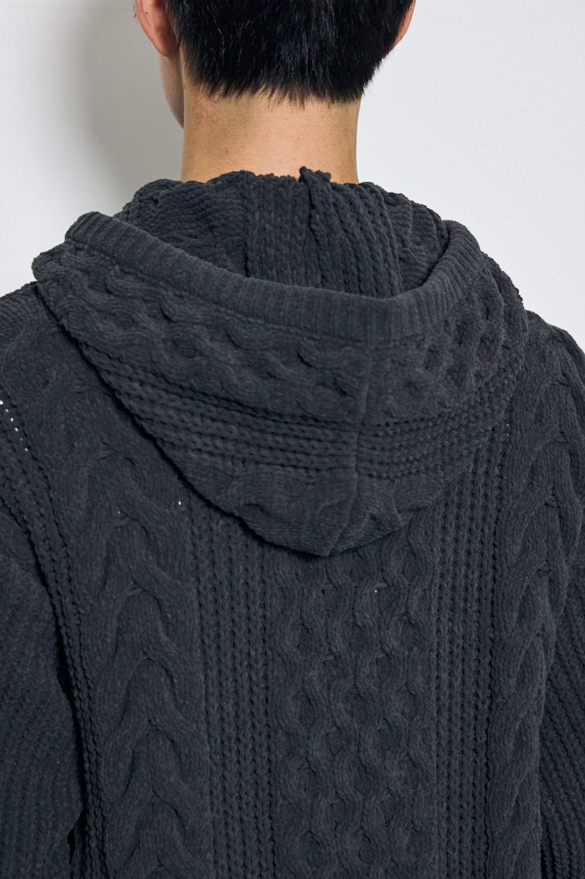 【AW先行アイテム】【ぬくもち】ジップアップニットフーディー GRY L