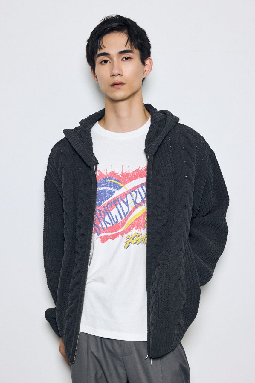 【AW先行アイテム】【ぬくもち】ジップアップニットフーディー GRY L