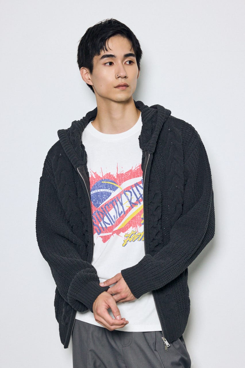 【AW先行アイテム】【ぬくもち】ジップアップニットフーディー GRY L
