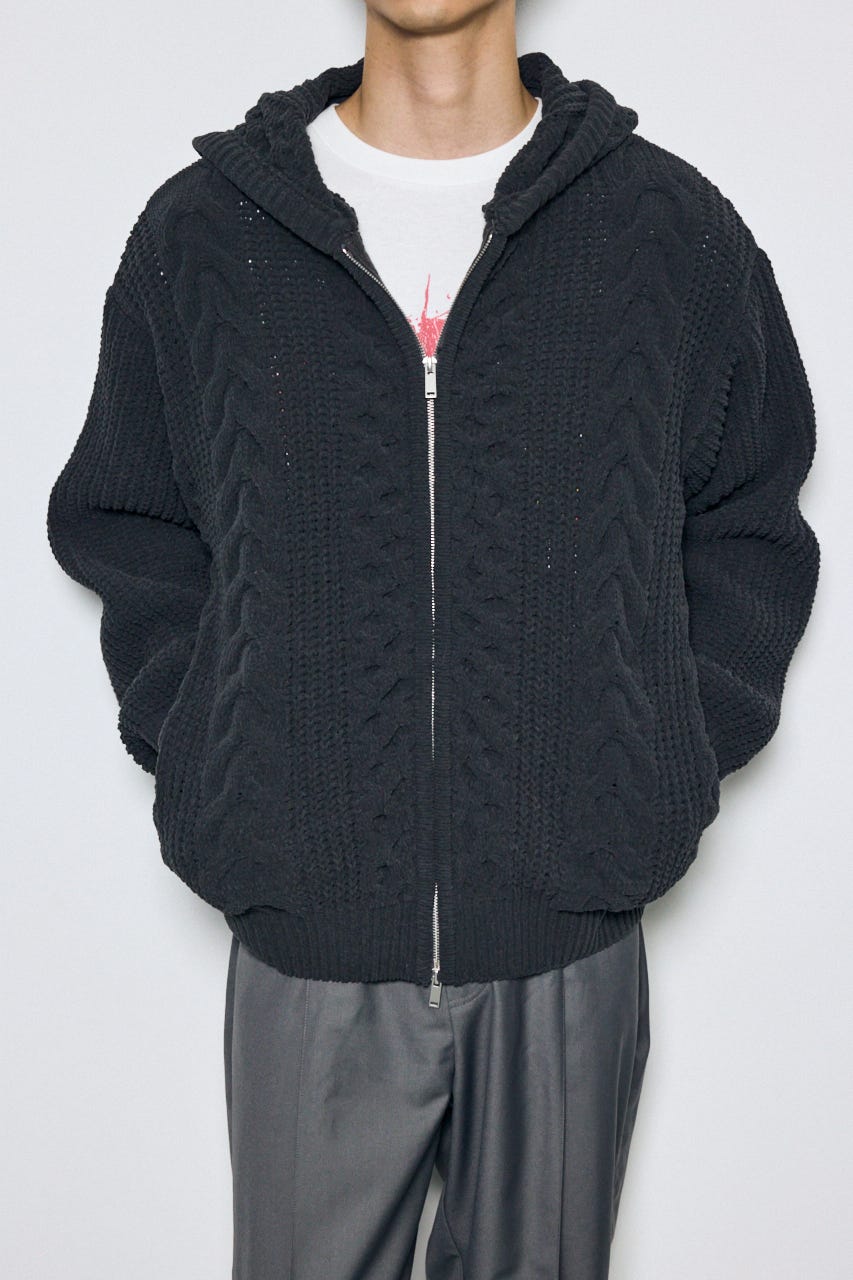【AW先行アイテム】【ぬくもち】ジップアップニットフーディー GRY L
