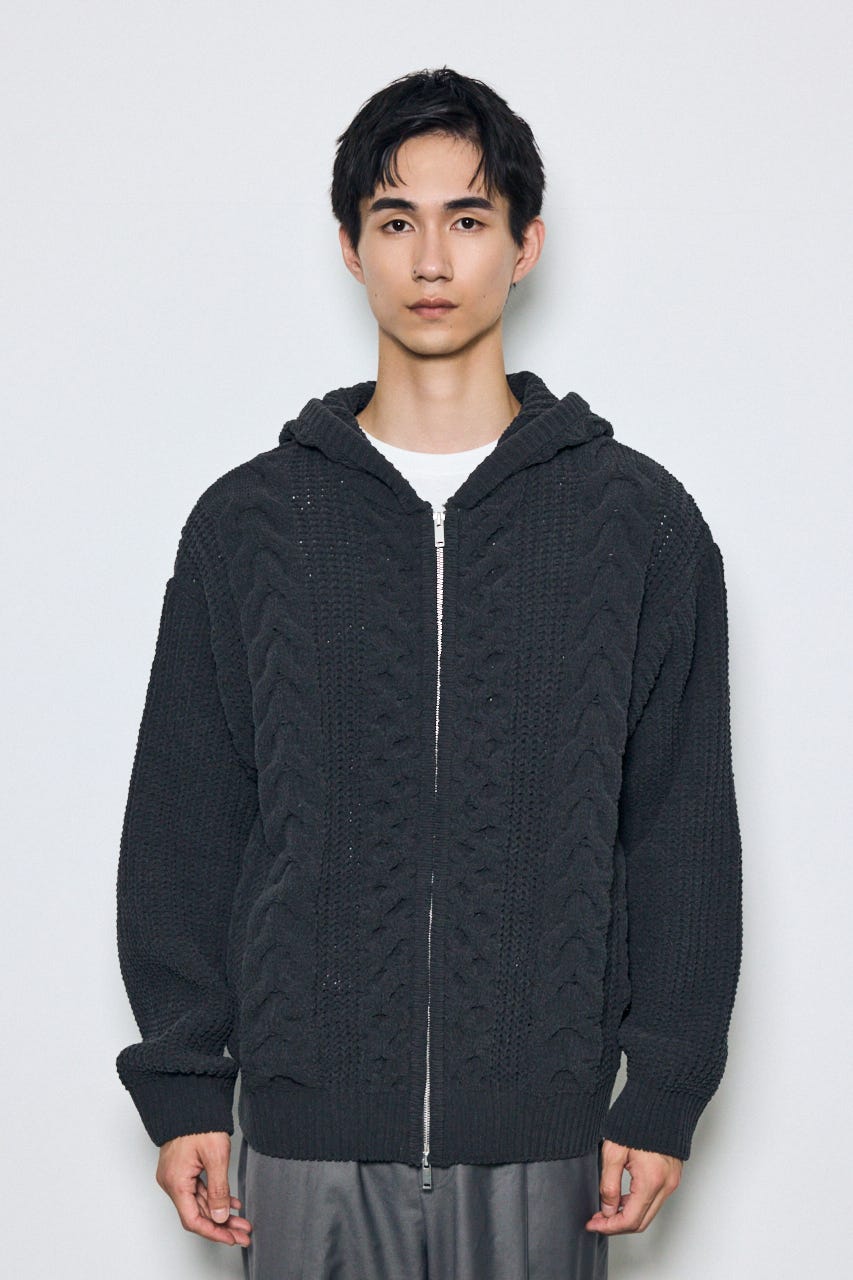 【AW先行アイテム】【ぬくもち】ジップアップニットフーディー GRY L