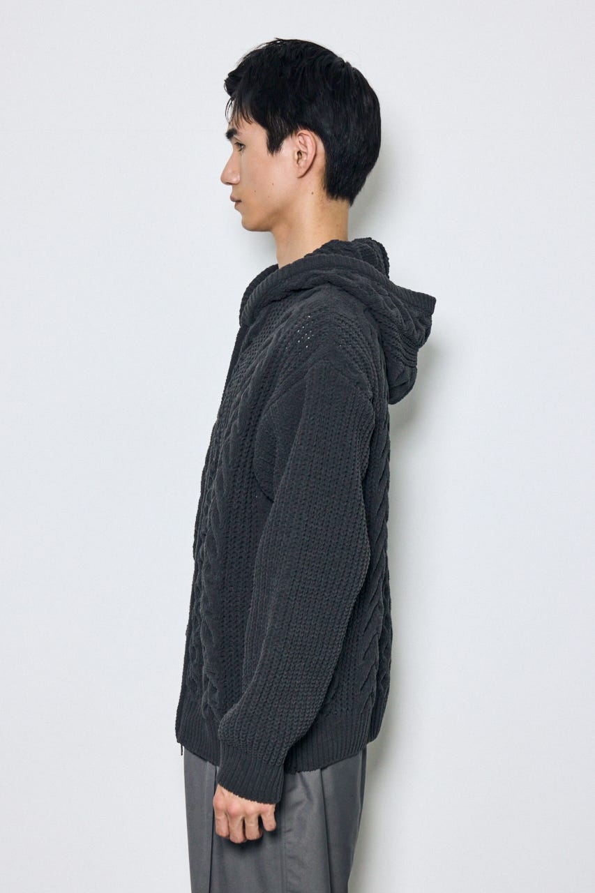 【AW先行アイテム】【ぬくもち】ジップアップニットフーディー GRY L