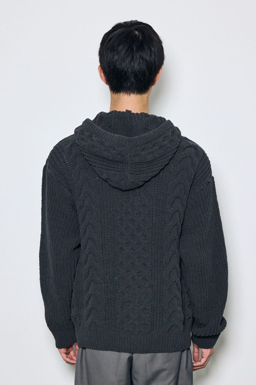 【AW先行アイテム】【ぬくもち】ジップアップニットフーディー GRY L