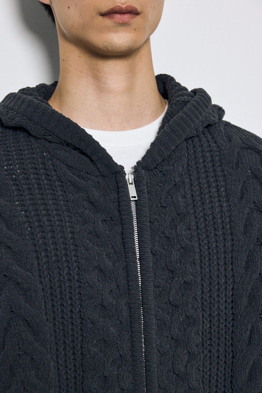【AW先行アイテム】【ぬくもち】ジップアップニットフーディー GRY L